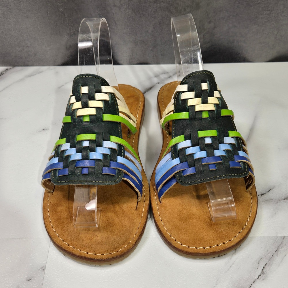 Manitobah Wiphunakson Slide Sandals Womens 8 Blue Green Woven Leather Mexico